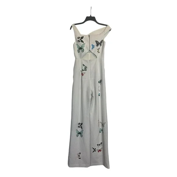 Roland Mouret Ramsey jumpsuit Size 6 Ivory Butterly Print Wide Leg Sleeveless - Picture 3 of 8